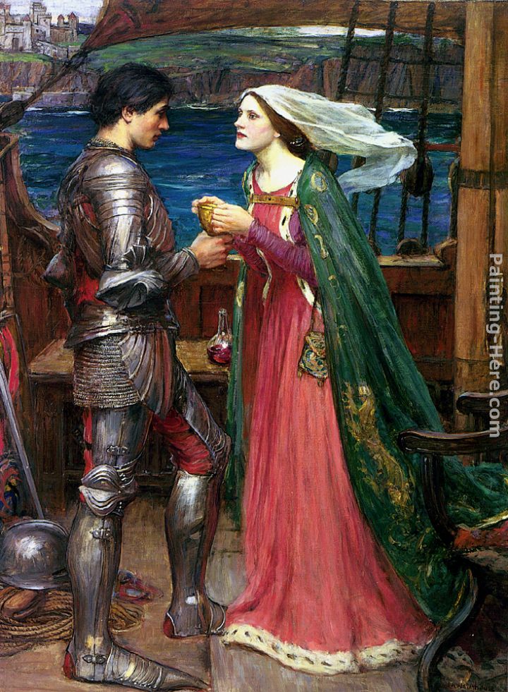 Tristan and Isolde with the Potion painting - John William Waterhouse Tristan and Isolde with the Potion art painting